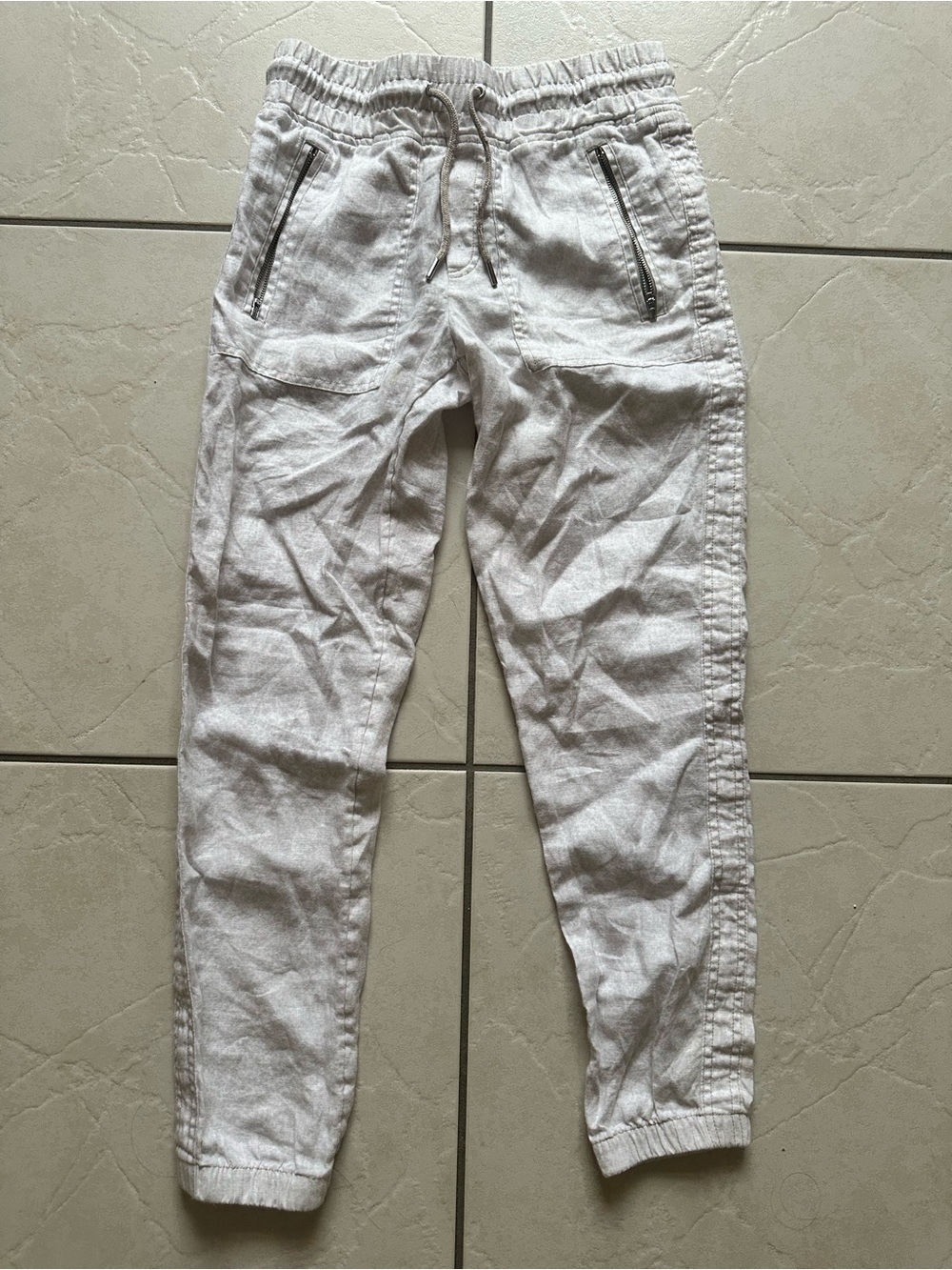 Athleta White & Beige linen-blend Jogger Pants with Drawstring Waist